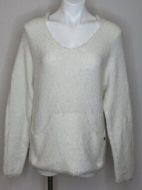 Prana SHINE ON Cream Hooded Kangaroo Pocket Knit Sweater Women's M Medium